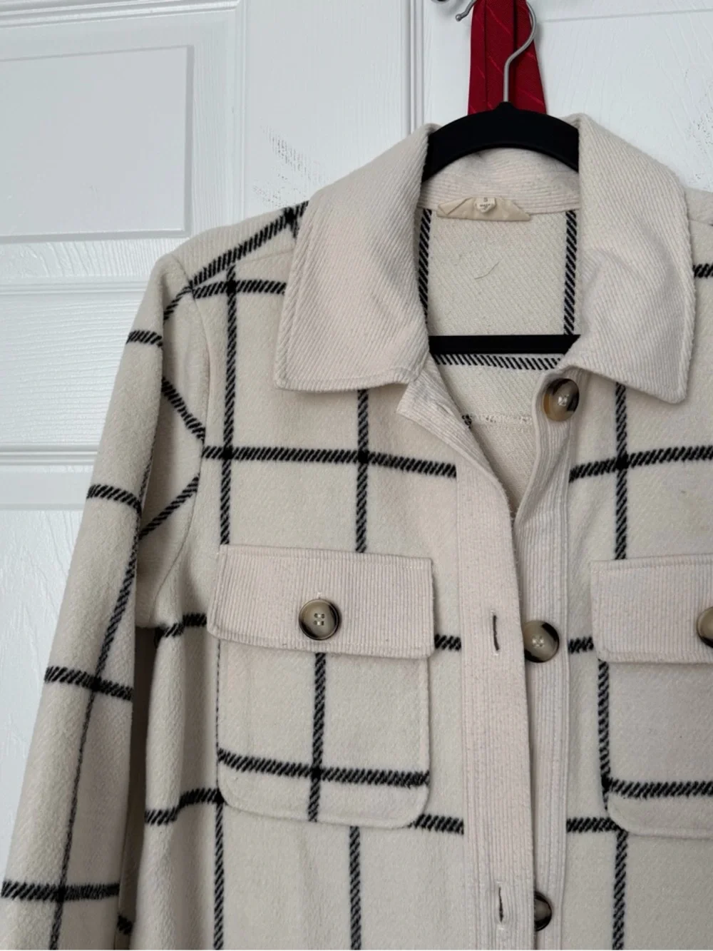 MELLODAY Cream Plaid Button-Front Shacket - Picture 3 of 6